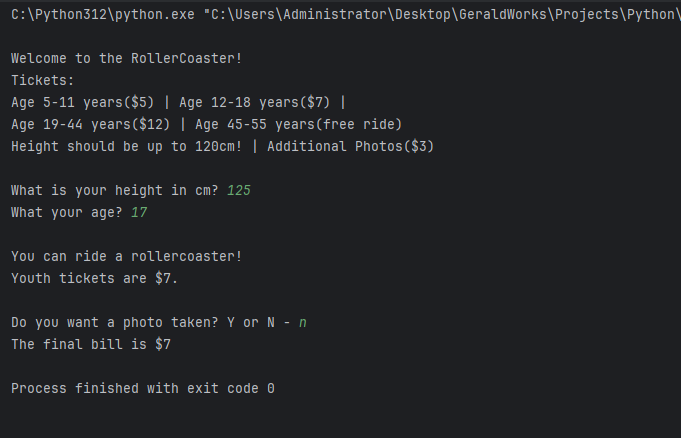 Rollercoaster Ride Tickets in Python – Gerald Works